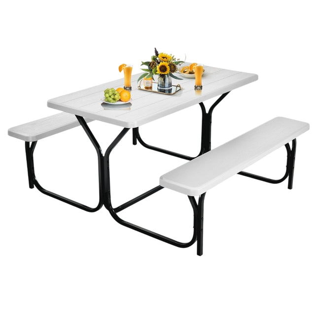 Biertentset picknicktafel & 2 banken met wit metalen frame