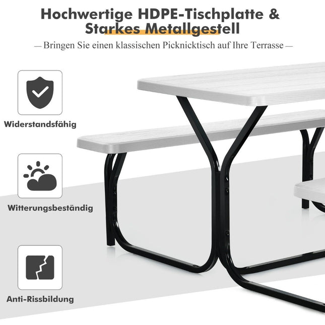 Biertentset picknicktafel & 2 banken met wit metalen frame