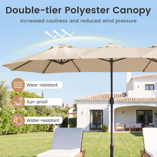 Beiger Doppel-Sonnenschirm 400x215 cm, wasserabweisend