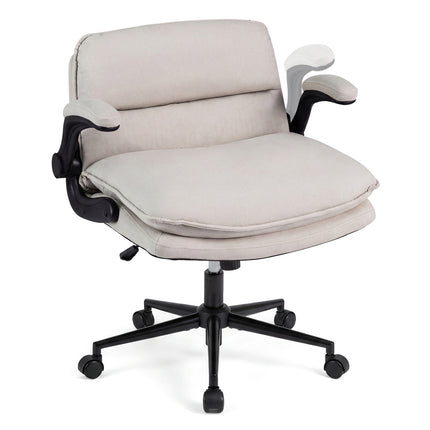 Beige Faux Leather Office Chair with Flip-Up Arms
