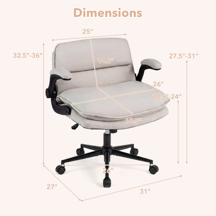 Beige Faux Leather Office Chair with Flip-Up Arms