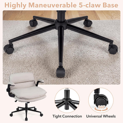 Beige Faux Leather Office Chair with Flip-Up Arms