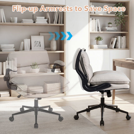 Beige Faux Leather Office Chair with Flip-Up Arms