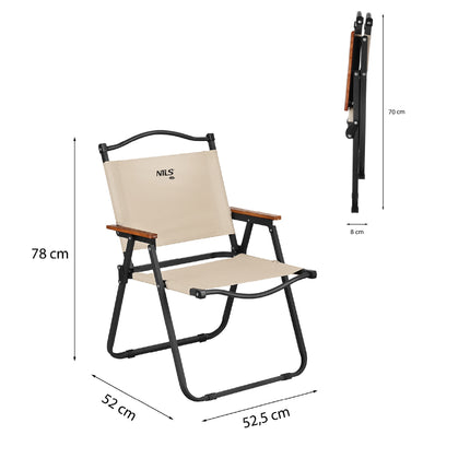Beiger Klappstuhl, 900D Polyester, Eisenrahmen