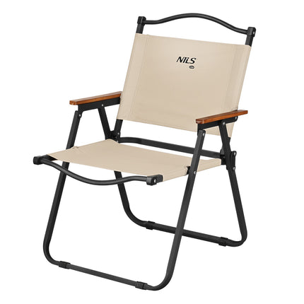 Beiger Klappstuhl, 900D Polyester, Eisenrahmen