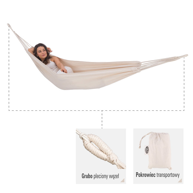 Beige hangmat 200x100 cm, buiten kamperen