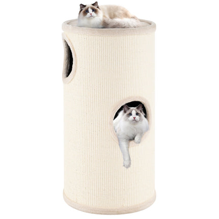 Beige Multi-Level Cat House with Sisal Scratching Pad