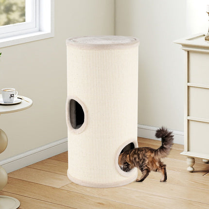 Beige Multi-Level Cat House with Sisal Scratching Pad