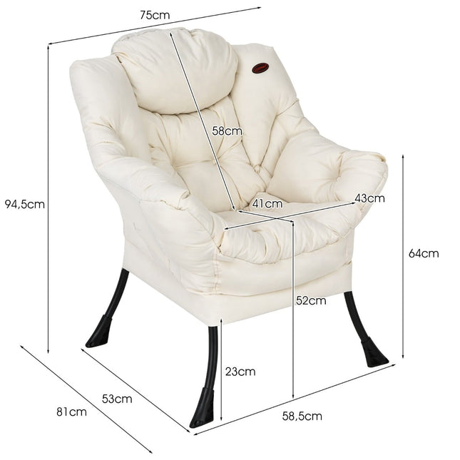 Beiger Relaxsessel mit Armlehnen & Seitentasche, 114kg Tragkraft