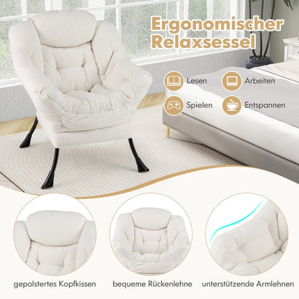 Beiger Relaxsessel mit Armlehnen, Seitentasche und Fußstütze