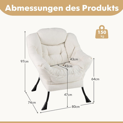 Beiger Relaxsessel mit Armlehnen, Seitentasche und Fußstütze
