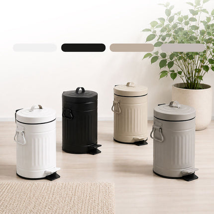 Beige Retro Bathroom Pedal Bin, 3L Capacity