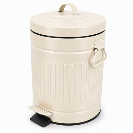 Beige Retro Bathroom Pedal Bin, 5L Capacity, Soft-Close Lid