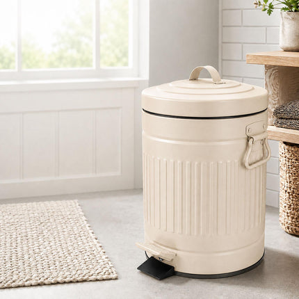 Beige Retro Bathroom Pedal Bin, 5L Capacity, Soft-Close Lid