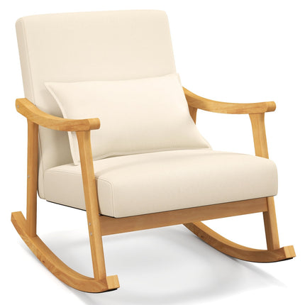 Beige Rocking Chair with High Back & Padded Seat Cushion