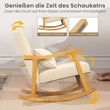 Beige Rocking Chair with High Back & Padded Seat Cushion