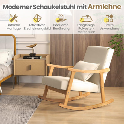 Beige Rocking Chair with High Back & Padded Seat Cushion