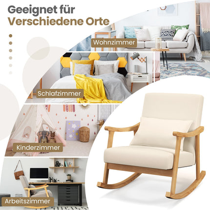 Beige Rocking Chair with High Back & Padded Seat Cushion