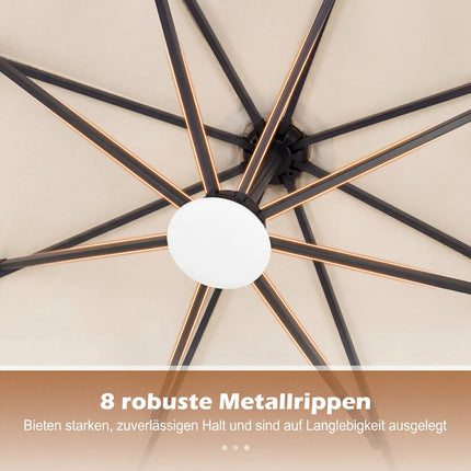 Beige Solar LED Patio Umbrella, 360 Rotatable, 300cm