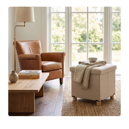 Beige Storage Ottoman Seat with Padded Lid, 40x38x38 cm
