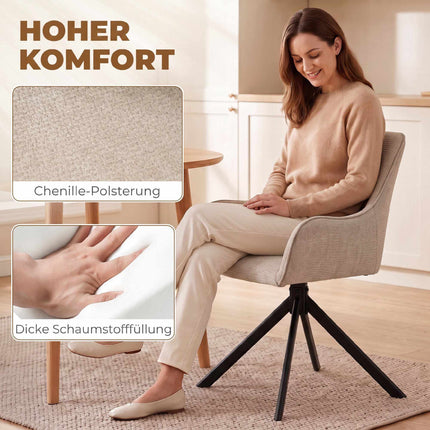 Beige Swivel Dining Chairs Set of 2 with Armrests