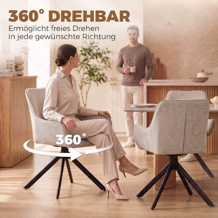 Beige Swivel Dining Chairs Set of 2 with Armrests