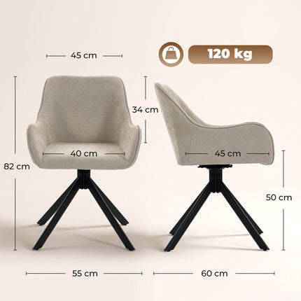 Beige Swivel Dining Chairs Set of 2 with Armrests