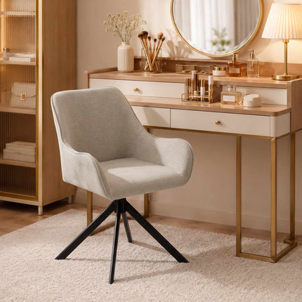 Beige Swivel Dining Chairs Set of 2 with Armrests
