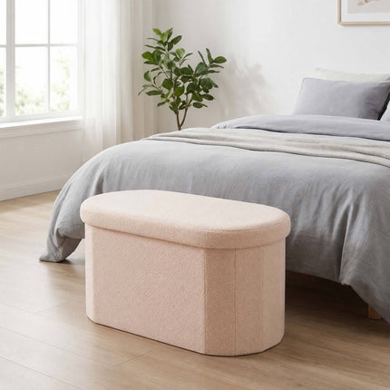 Beige Teddy Fabric Storage Bench – 38 x 76 cm