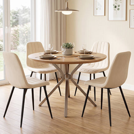Beige Upholstered Dining Chairs, Set of 4 with Metal Legs
