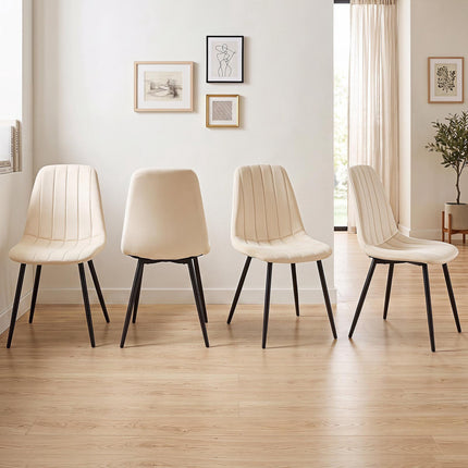 Beige Upholstered Dining Chairs, Set of 4 with Metal Legs