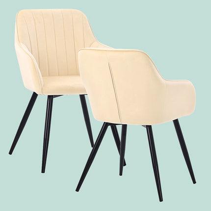 Beige Velvet Dining Chairs with Armrests, Set of 2
