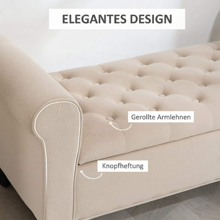 Beige Velvet Storage Bench with Button Tufting and Armrests