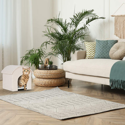 Niche à chat beige avec surface à gratter