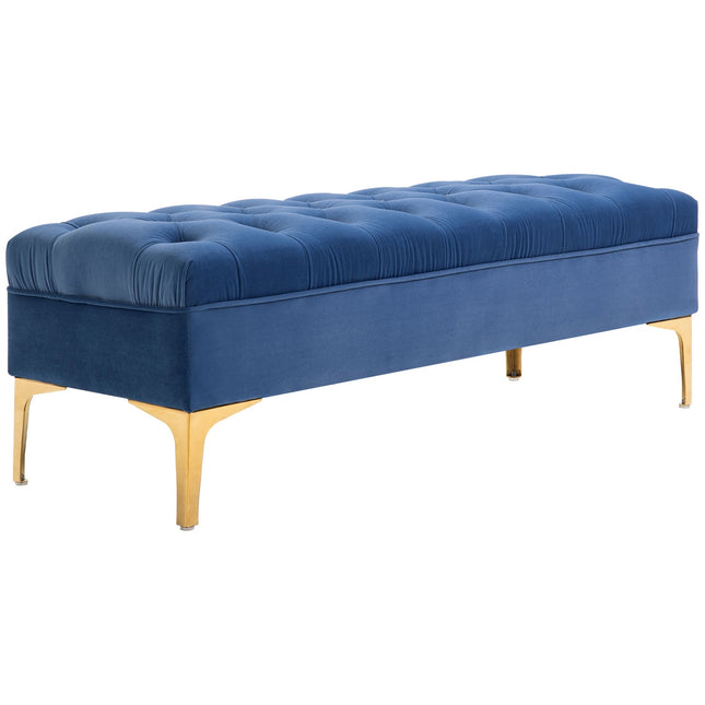 Samtblaue Schuhbank – Schlafzimmer, erhöhte Beine, 118x45x42 cm