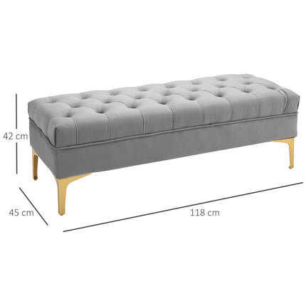 Schuhbank aus Samt, hellgrau, 118x45x42cm