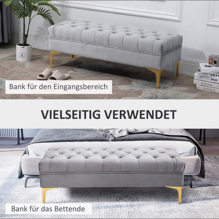 Schuhbank aus Samt, hellgrau, 118x45x42cm