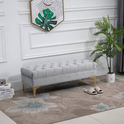 Schuhbank aus Samt, hellgrau, 118x45x42cm
