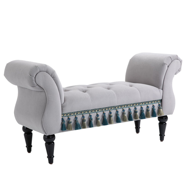 Elegante, grau gepolsterte Holzbank – 117 x 40 x 58 cm
