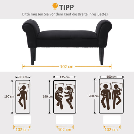 Schwarze gepolsterte Schlafzimmerbank – MDF & Schaumstoff, 102x31x51 cm
