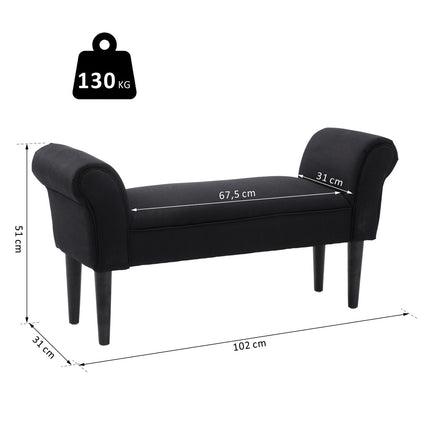 Schwarze gepolsterte Schlafzimmerbank – MDF & Schaumstoff, 102x31x51 cm
