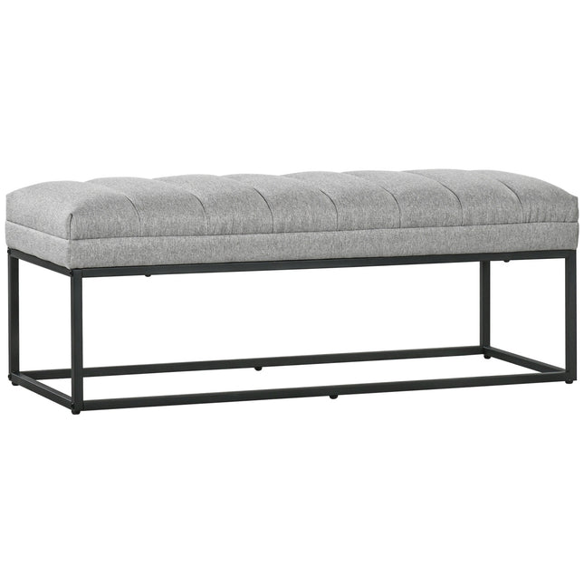 Upholstered bed bench, light gray linen, 120x44x45.5 cm, 200 kg capacity
