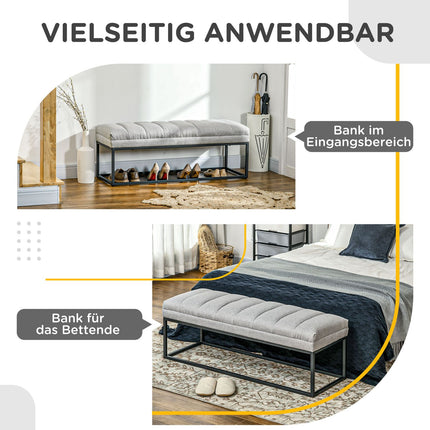 Gepolsterte Bettbank, hellgraues Leinen, 120x44x45,5 cm, 200 kg Tragfähigkeit