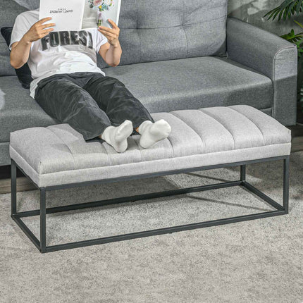 Gepolsterte Bettbank, hellgraues Leinen, 120x44x45,5 cm, 200 kg Tragfähigkeit
