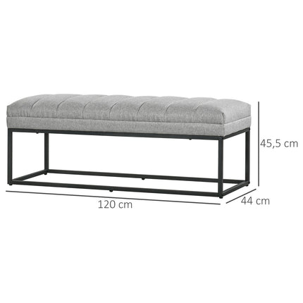 Gepolsterte Bettbank, hellgraues Leinen, 120x44x45,5 cm, 200 kg Tragfähigkeit