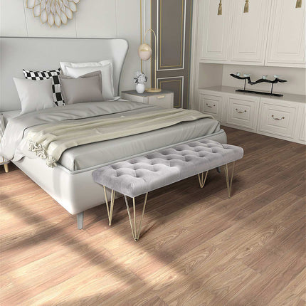 Schuhbank aus grauem Samt – 116x44,5x49 cm, Stauraum im Eingangsbereich