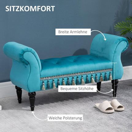 Luxury blue upholstered bench - 117 x 40 x 58 cm