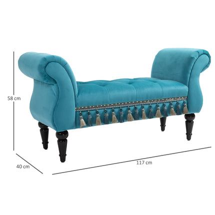 Luxury blue upholstered bench - 117 x 40 x 58 cm