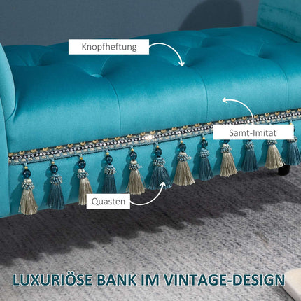 Luxury blue upholstered bench - 117 x 40 x 58 cm