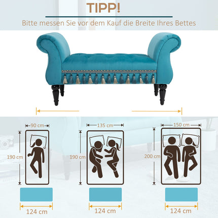 Luxury blue upholstered bench - 117 x 40 x 58 cm
